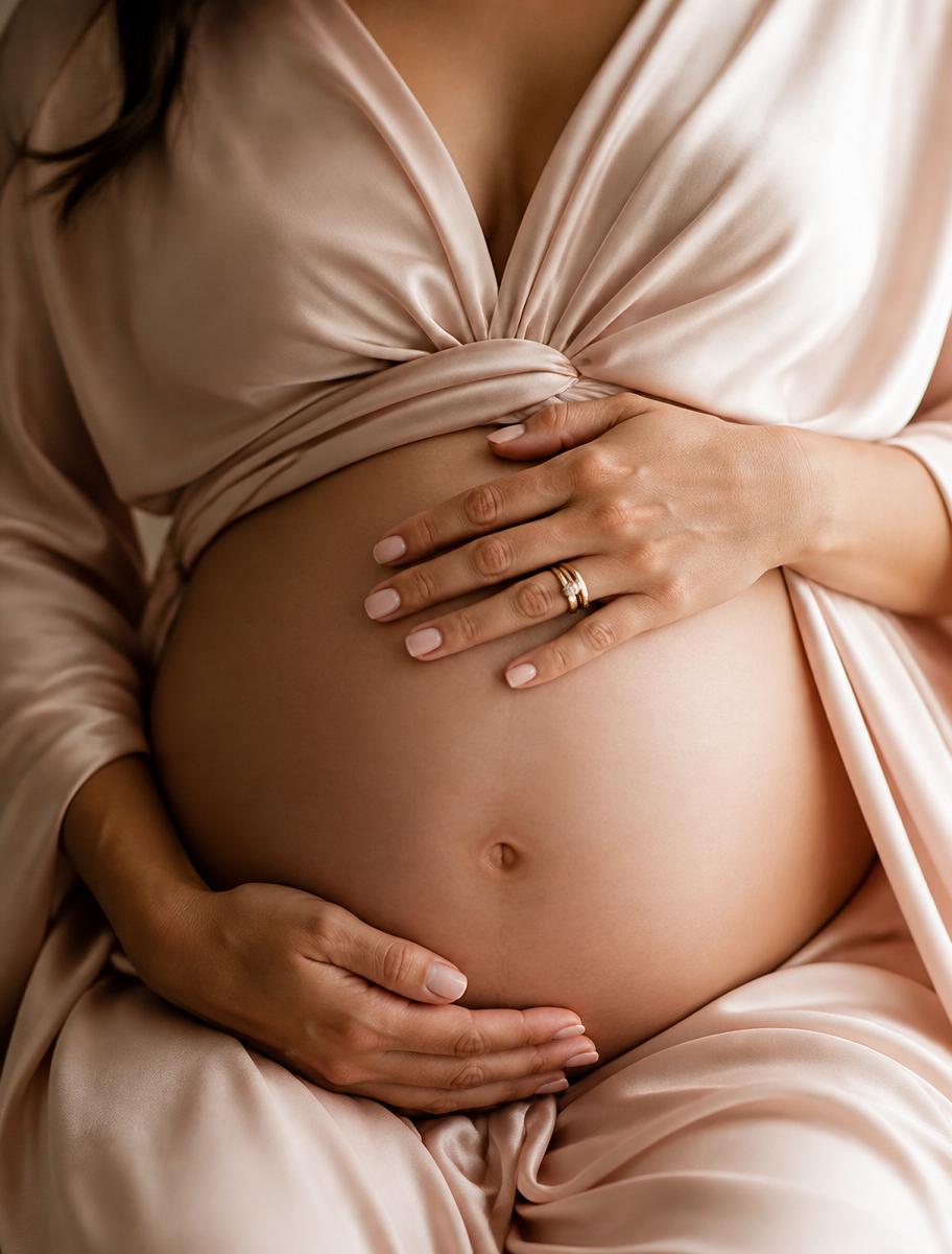 Mother cradling her pregnant belly